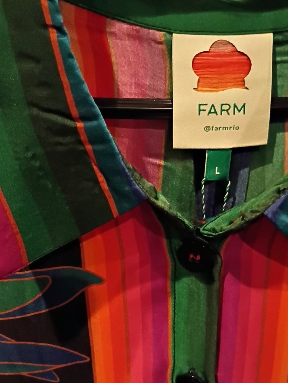 FARM RIO Multicolored Striped Flower Season Black Scarf Shirt